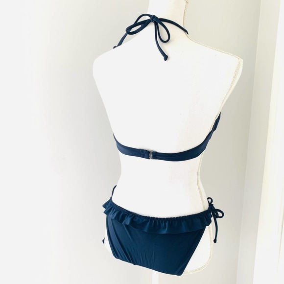Hollister Ruffle Navy Blue 2 Piece Bikini XS M - Picture 2 of 8